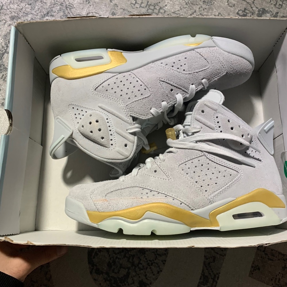 Jordan Air Jordan 6 Retro Mens 8.5 Grey Gold Excellent Pure Platinum DQ4914-074